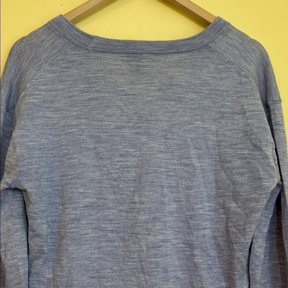 J Crew Lavender Lilac 100% Merino Wool Knit Hi Lo Bell Tie Cuff V Neck Sweater S
